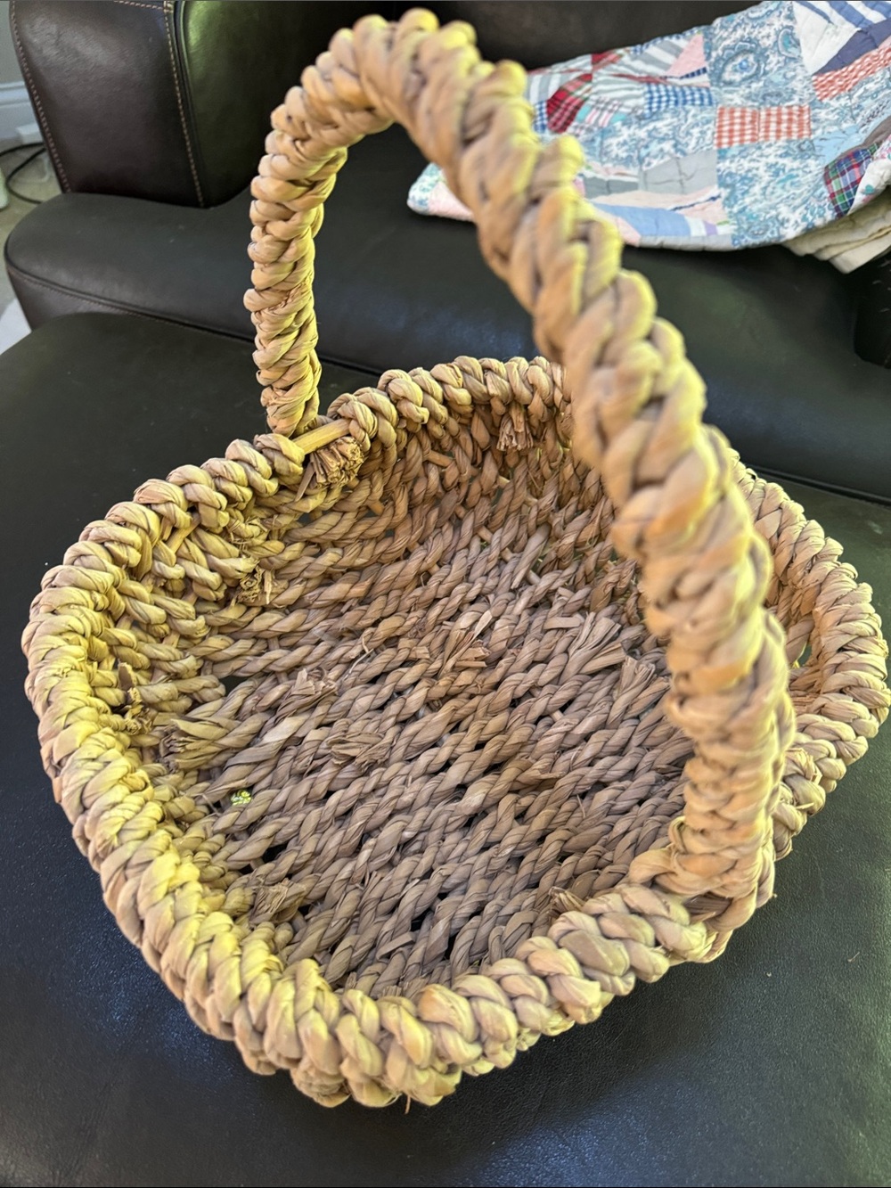 Woven Handled Basket - Natural Brown 121/2 x11 inch.